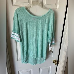 NWT aqua baseball tee